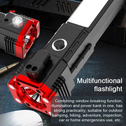 Torch Light, LED 3W Rechargeable Flashlight with Long Distance Beam, Car Rescue Tool, Built - in Hammer, Portable - CARTitCARTitCARTit