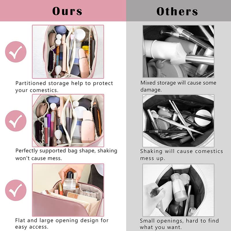 Be Unique Women’s Travel Cosmetic Bag – Large Capacity Waterproof PU Leather Makeup Organizer (Pink) - CARTitCARTitCARTit