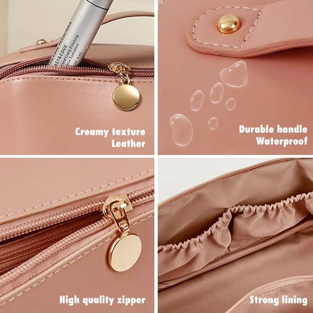 Be Unique Women’s Travel Cosmetic Bag – Large Capacity Waterproof PU Leather Makeup Organizer (Pink) - CARTitCARTitCARTit