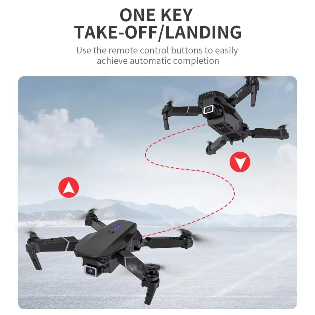 E88 Drone with 1080P Camera – Dual Battery | One - Key Takeoff/Landing, Altitude Hold, Obstacle Avoidance, 360° Flip, Aerial Photography Drone - CARTitCARTitCARTit