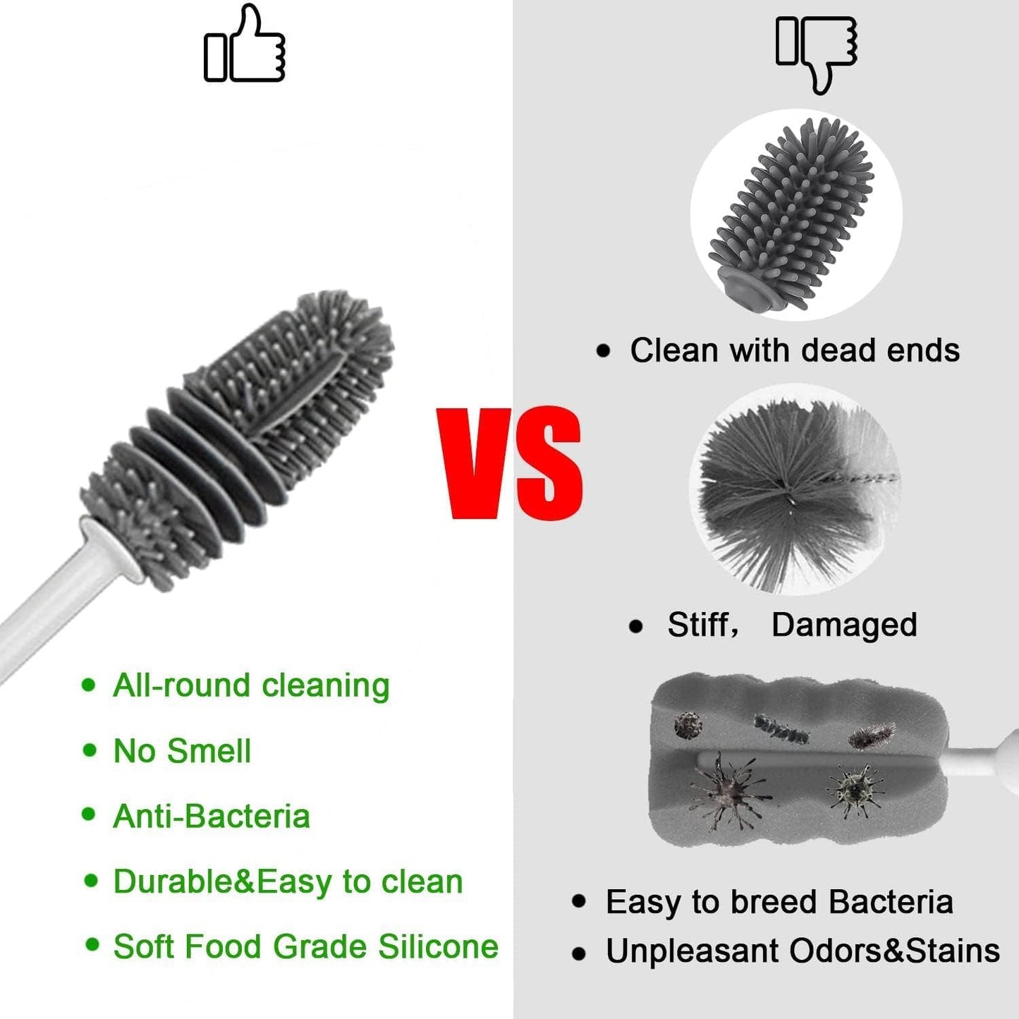 Long Handle Silicone Bottle Cleaning Brush – Flexible Bottle Scrubber for Water Bottles, Mugs, Solution Bottles – Non - Scratch, Durable & Easy to Clean (Grey, Pack of 1) - CARTitCARTitCARTit