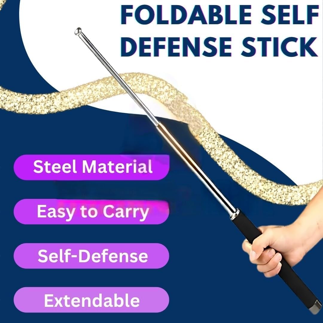 Stainless Steel Self - Defense Foldable Pointer & Safety Hiking Stick | Compact, Extendable Wand with Comfortable Grip & Nylon Bag | Ideal for Car, Office, Indoor & Outdoor Use - CARTitCARTitCARTit