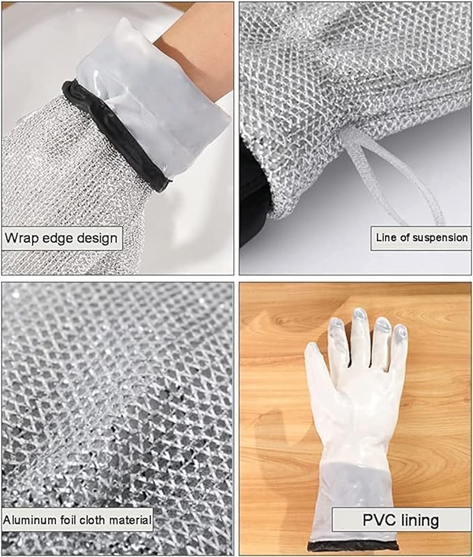 Aluminium Dishwashing Hand Gloves Non Scratch Wire, Waterproof Home Kitchen Utensils Cleaning Gloves for Washing Dish Easy Rinsing, Reusable Cleans Dishes Pots, Pans, Sinks, 2 pieces - CARTitCARTitCARTit