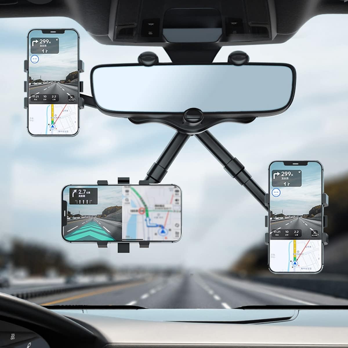 360 Rotatable and Retractable Car Phone Holder Multifunctional Car Rearview Mirror Phone Holder, 360 Degree Rotatable Rear View Mirror Phone Mount, for All Mobile Phones - CARTitCARTitCARTit