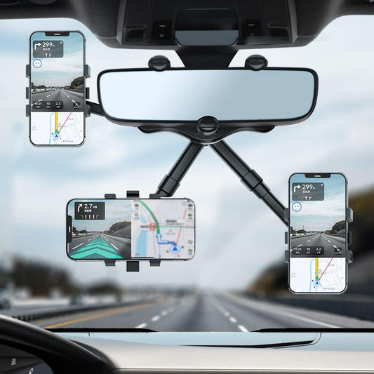 360 Rotatable and Retractable Car Phone Holder Multifunctional Car Rearview Mirror Phone Holder, 360 Degree Rotatable Rear View Mirror Phone Mount, for All Mobile Phones - CARTitCARTitCARTit