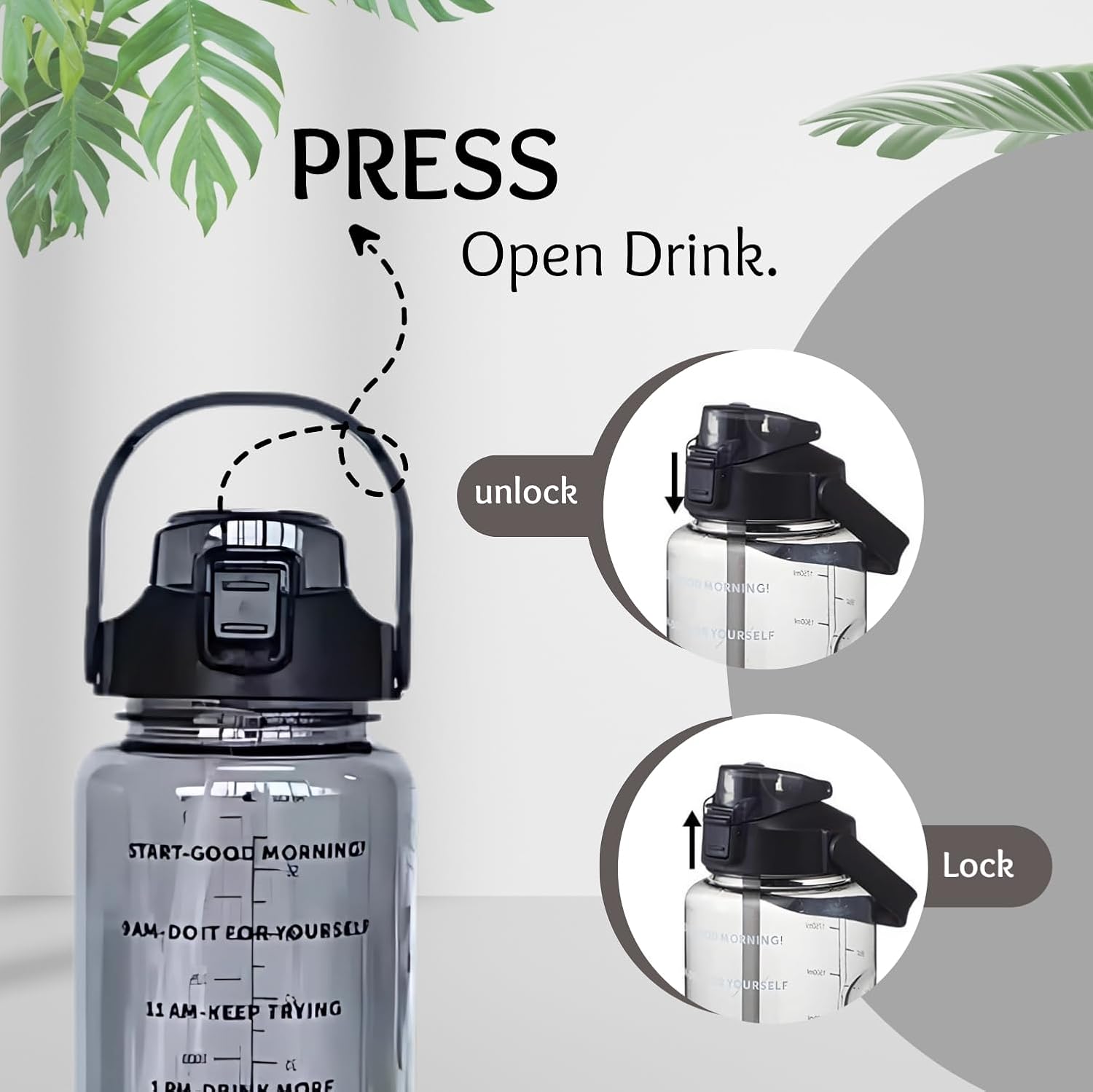Set of 3 Transparent Water Bottles (2000ml, 900ml, 300ml) – BPA - Free with Motivational Time Marker | Leak - Proof & Break - Proof Sipper Bottles for Gym, Office, School & Travel - CARTitCARTitCARTit