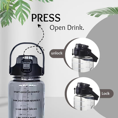 Set of 3 Transparent Water Bottles (2000ml, 900ml, 300ml) – BPA - Free with Motivational Time Marker | Leak - Proof & Break - Proof Sipper Bottles for Gym, Office, School & Travel - CARTitCARTitCARTit