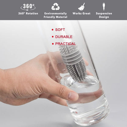 Long Handle Silicone Bottle Cleaning Brush – Flexible Bottle Scrubber for Water Bottles, Mugs, Solution Bottles – Non - Scratch, Durable & Easy to Clean (Grey, Pack of 1) - CARTitCARTitCARTit