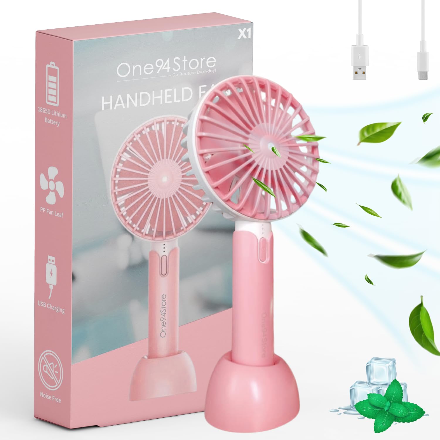 Portable USB Fan – Rechargeable Mini Fan with 3 Speed Modes, 1200mAh Battery – Compact & Lightweight Desk Fan for Travel, Home, Office (Pink) - CARTitCARTitCARTit