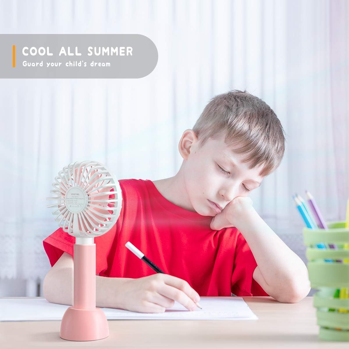 Portable USB Fan – Rechargeable Mini Fan with 3 Speed Modes, 1200mAh Battery – Compact & Lightweight Desk Fan for Travel, Home, Office (Pink) - CARTitCARTitCARTit