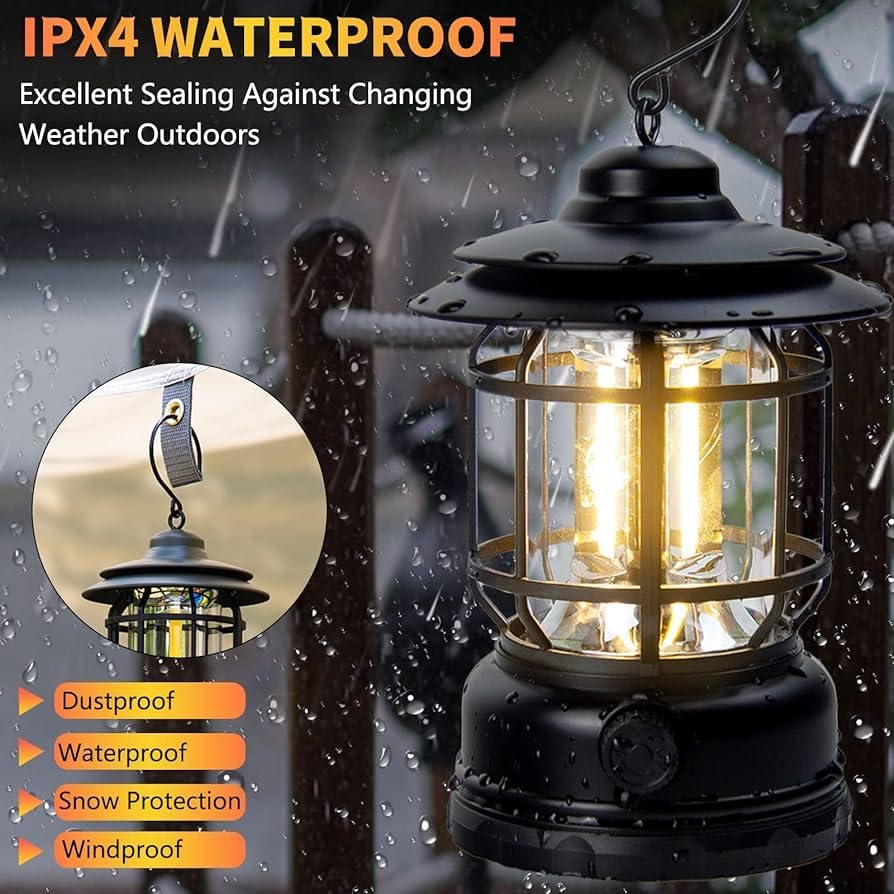 Rechargeable LED Camping Lantern – Portable Hanging Tent Light | Stepless Dimming, Waterproof, Vintage Design - CARTitCARTitCARTit