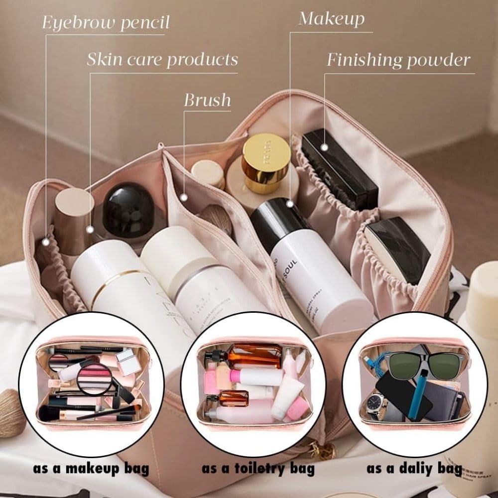 Be Unique Women’s Travel Cosmetic Bag – Large Capacity Waterproof PU Leather Makeup Organizer (Pink) - CARTitCARTitCARTit