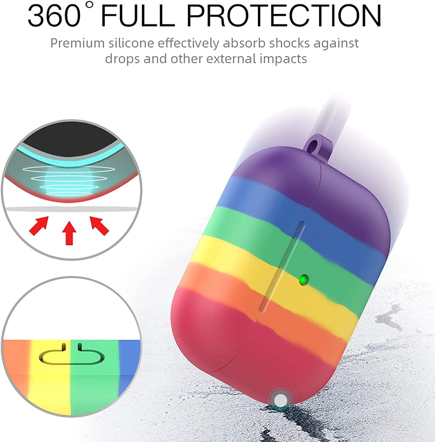 AirPods Pro Cover Portable Silicone Skin Cover with Keychain Carabiner (Supports Wireless Charging) Compatible for Headphones, AirPods Pro (2019) - (Rainbow) - CARTitCARTitCARTit