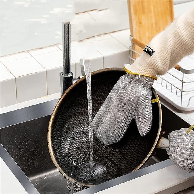 Aluminium Dishwashing Hand Gloves Non Scratch Wire, Waterproof Home Kitchen Utensils Cleaning Gloves for Washing Dish Easy Rinsing, Reusable Cleans Dishes Pots, Pans, Sinks, 2 pieces - CARTitCARTitCARTit