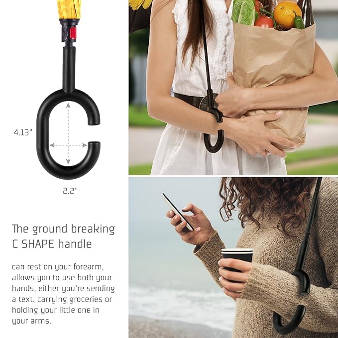 Reverse Umbrella with C - Shaped Handle and UV Protection | Inverted Reversible No - Drip Umbrella for Men & Women - CARTitCARTitCARTit