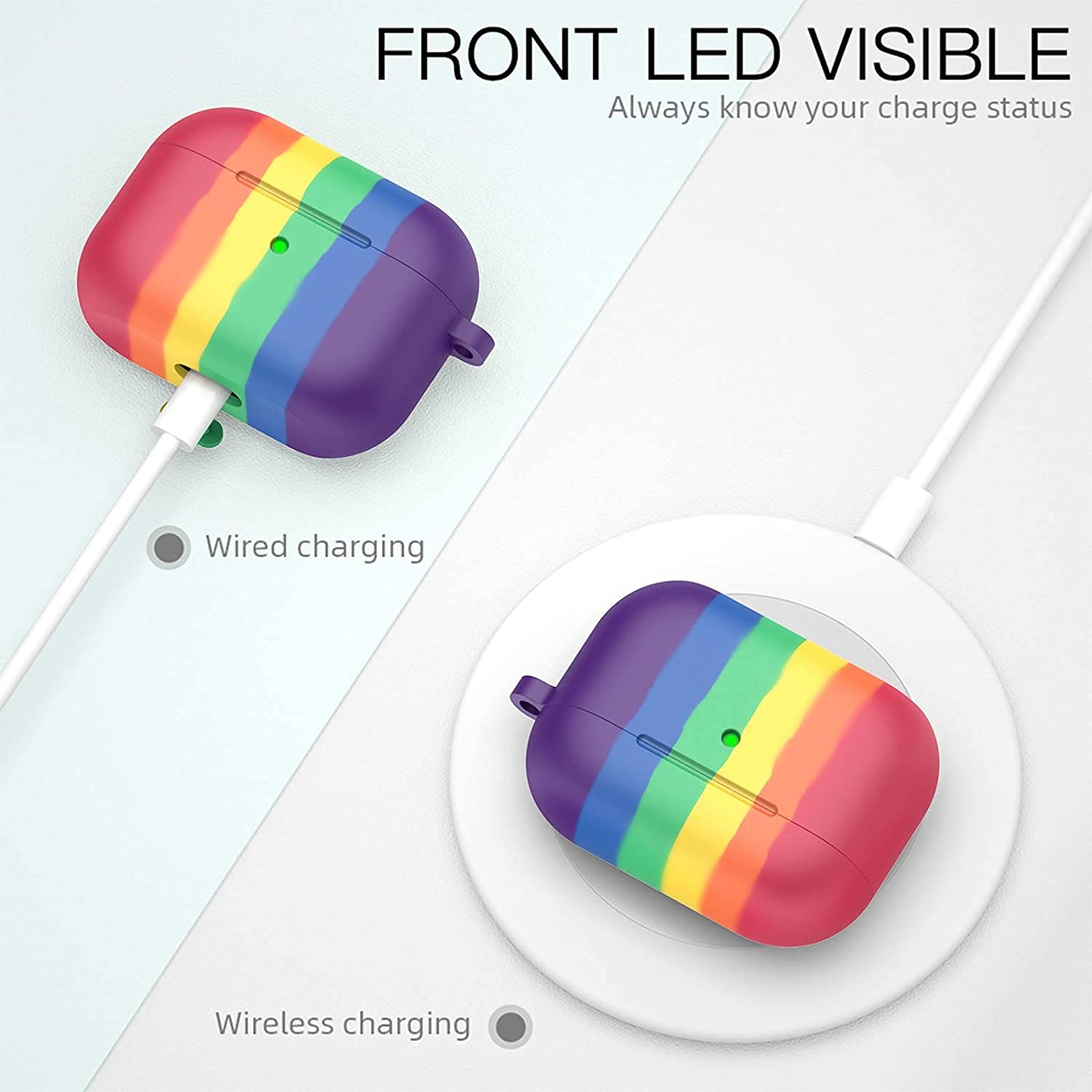 AirPods Pro Cover Portable Silicone Skin Cover with Keychain Carabiner (Supports Wireless Charging) Compatible for Headphones, AirPods Pro (2019) - (Rainbow) - CARTitCARTitCARTit