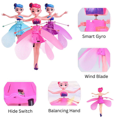 Magical Flying Fairy Doll with Hand Sensor Control – USB Rechargeable Sky Dancers Princess Toy for Girls & Boys – Glitter Rainbow Flying Doll (Random Color) - CARTitCARTitCARTit