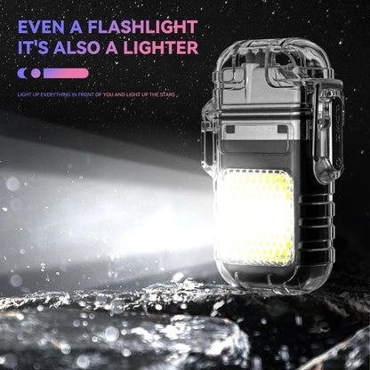 Waterproof LED Flashlight Plasma Lighter | USB Rechargeable Keychain Torch | Windproof Flameless Mini Lantern for Outdoor, Camping, Hiking, Survival | Transparent Multi - Utility Pocket Light - CARTitCARTitCARTit