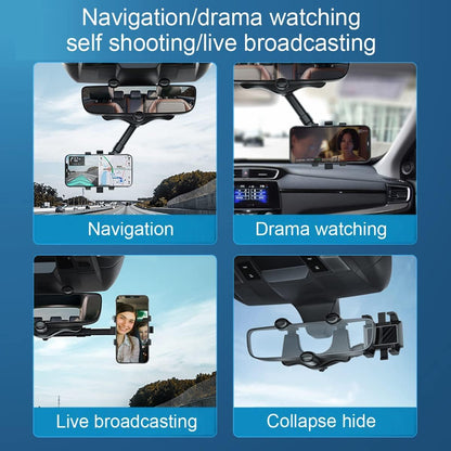 360 Rotatable and Retractable Car Phone Holder Multifunctional Car Rearview Mirror Phone Holder, 360 Degree Rotatable Rear View Mirror Phone Mount, for All Mobile Phones - CARTitCARTitCARTit