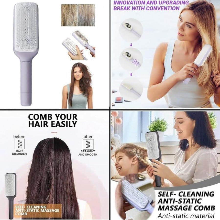 4 - in - 1 Self - Cleaning Anti - Static Massage Comb – Detangles Wet/Dry Hair, Reduces Frizz, Gentle Scalp Massage, Easy to Clean – Unisex for All Hair Types (Black) - CARTitCARTitCARTit