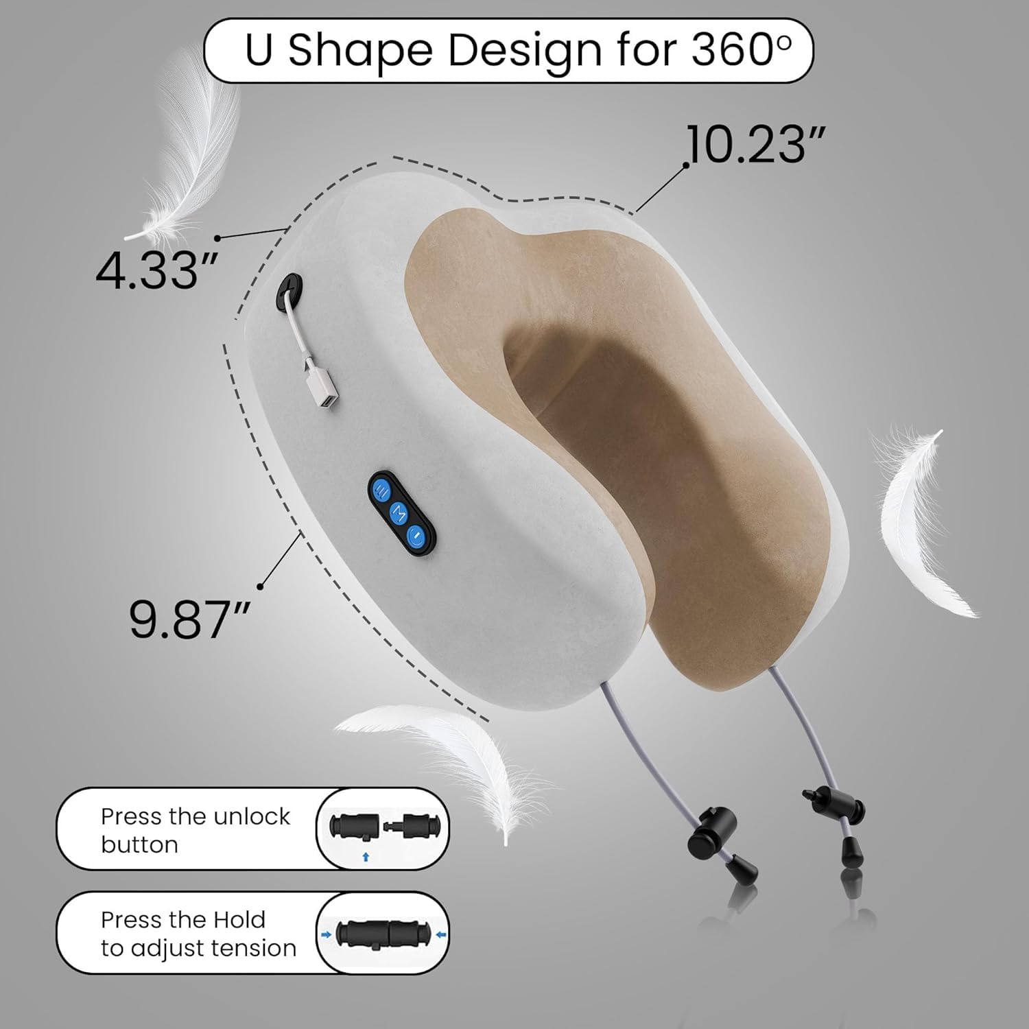 Premium Neck Pillow Massager for Travel | Pure Memory Foam for Neck Rest Support Pain Relief Rechargeable Pillow for Airplane,Travelling,Home,Office,Flight - CARTitCARTitCARTit