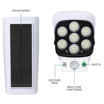 Solar Light Outdoor 77 LED Motion Sensor Security Camera Shaped Wall Lamp, Waterproof, Rotatable, with Remote Control - CARTitCARTitCARTit