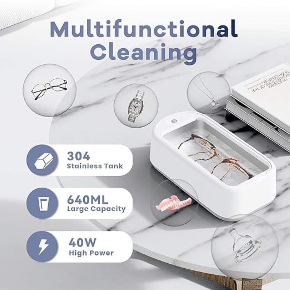 Ultra Sonic Jewelry & Glasses Cleaner – Professional 360° Ultrasonic Cleaning Machine with Low Noise, USB Powered, Portable for Rings, Earrings, Watches, Eyewear & More - CARTitCARTitCARTit