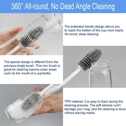 Long Handle Silicone Bottle Cleaning Brush – Flexible Bottle Scrubber for Water Bottles, Mugs, Solution Bottles – Non - Scratch, Durable & Easy to Clean (Grey, Pack of 1) - CARTitCARTitCARTit