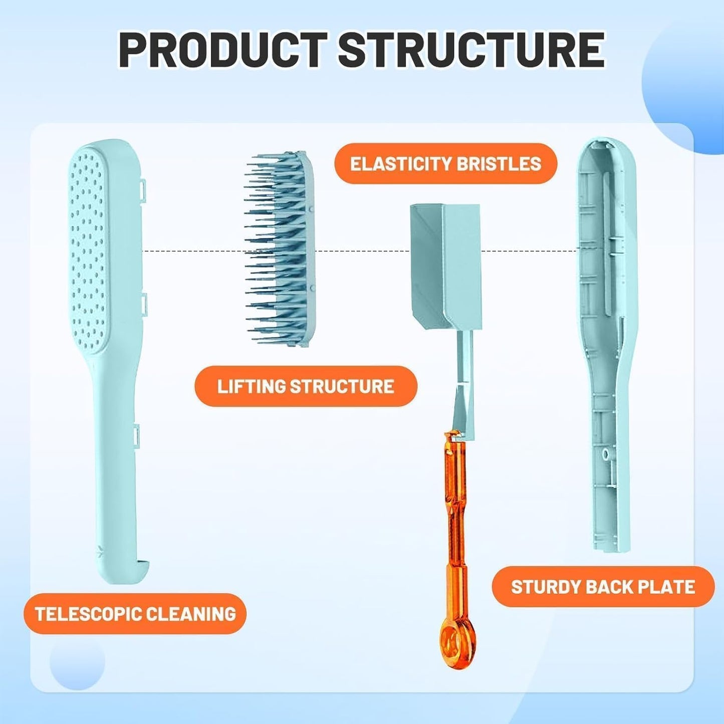 4 - in - 1 Self - Cleaning Anti - Static Massage Comb – Detangles Wet/Dry Hair, Reduces Frizz, Gentle Scalp Massage, Easy to Clean – Unisex for All Hair Types (Black) - CARTitCARTitCARTit