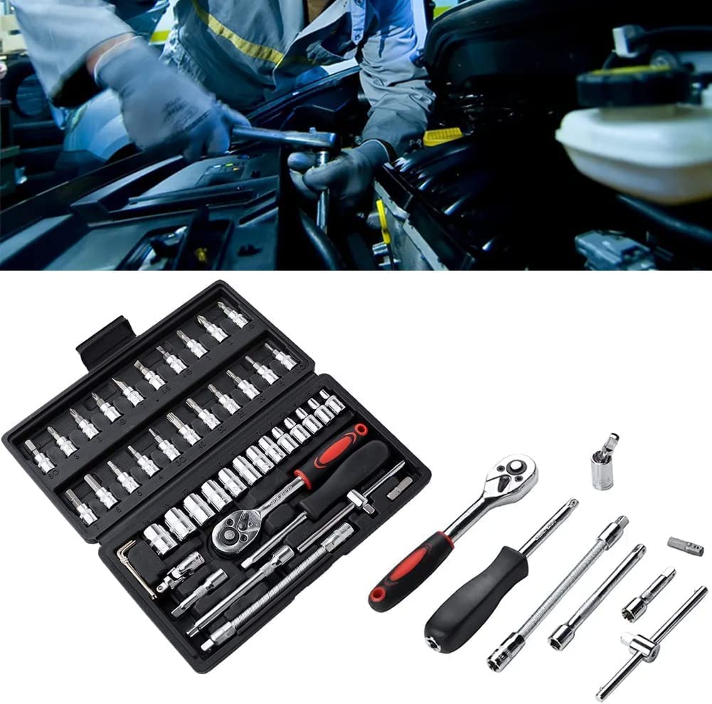 46 - in - 1 Multi - Purpose Hand Tool Kit With Screwdriver and 1/4 inch Drive Socket Set, Wrench Set, Precision Socket Set for Bike and Car Maintenance - CARTitCARTitCARTit