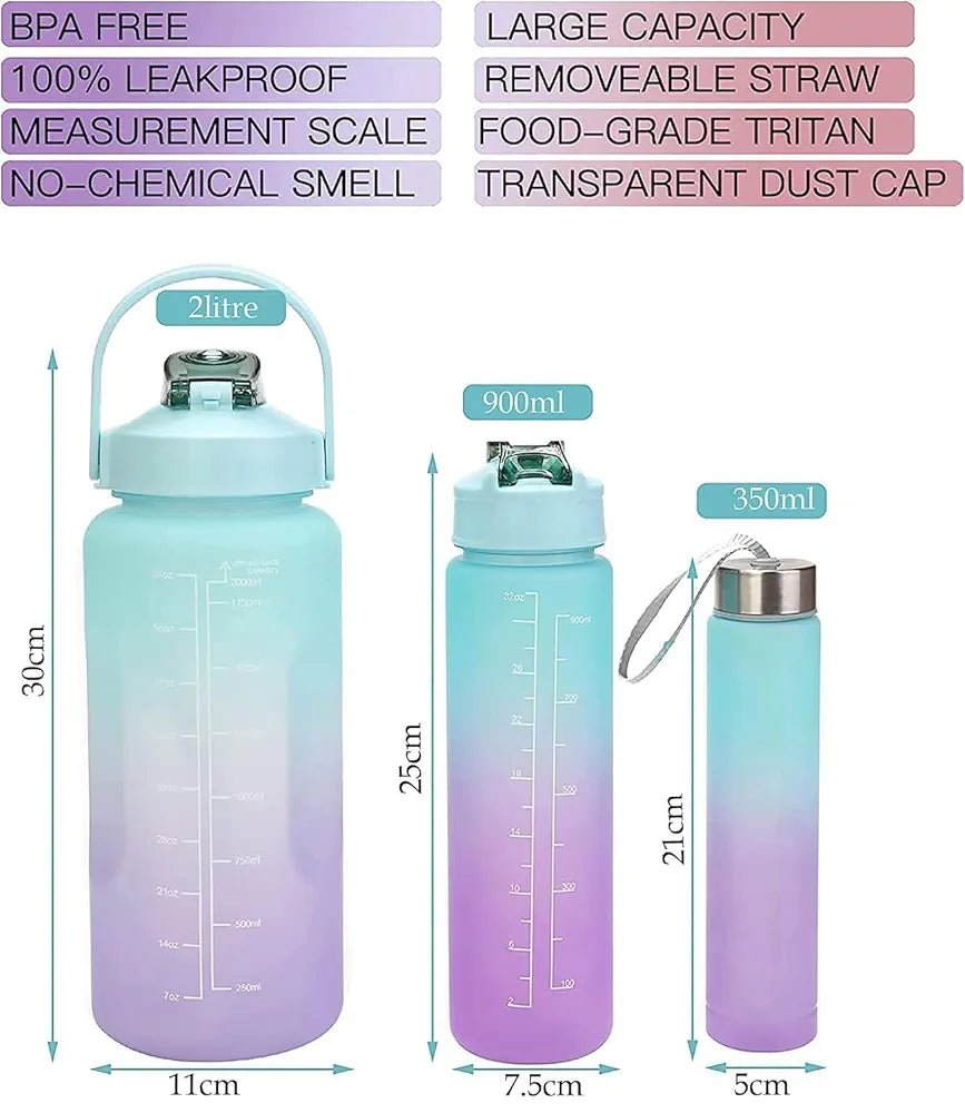 3 - in - 1 Motivational Water Bottle Set: Stay Hydrated All Day - CARTitJAGDISH ENTERPRISES TradersCARTit