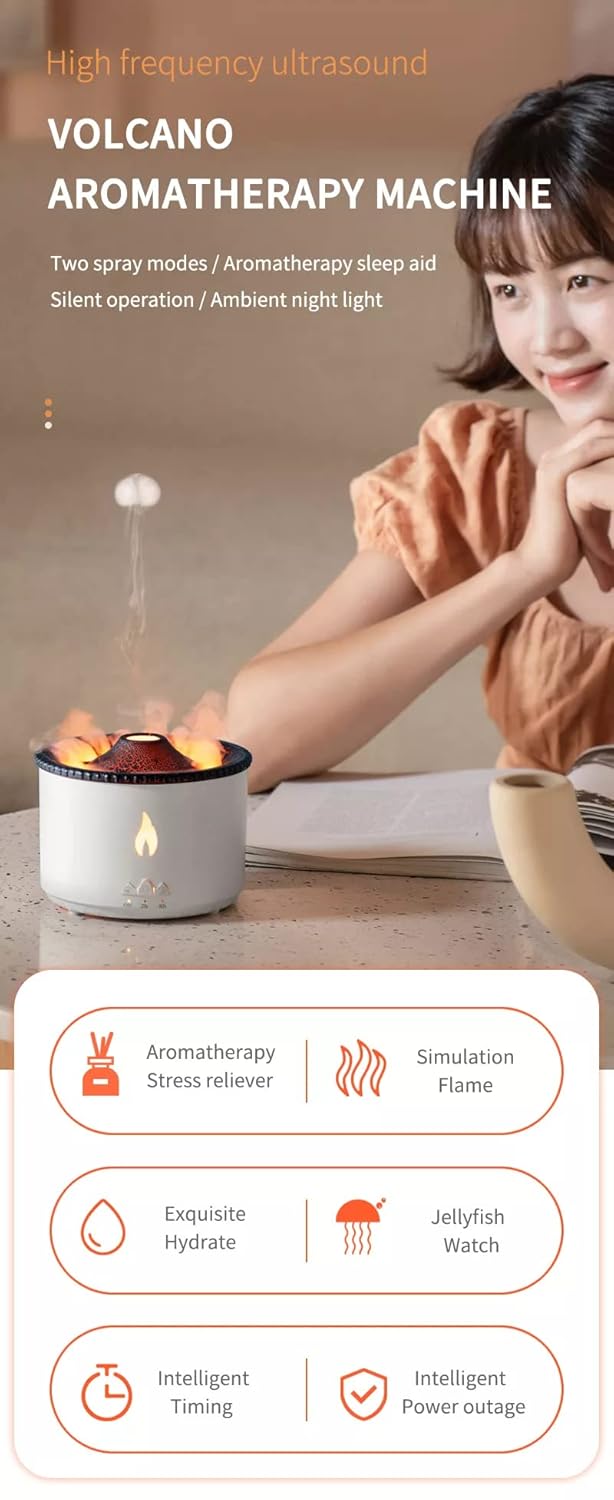 Essential Oil Diffusers Aroma Diffuser Atomizing Humidifier Volcano Flame Spray Mist Humidifier Waterless Auto Shut - Off Protection Aromatherapy Diffuse for Home Office with Remote - CARTitCARTitCARTit