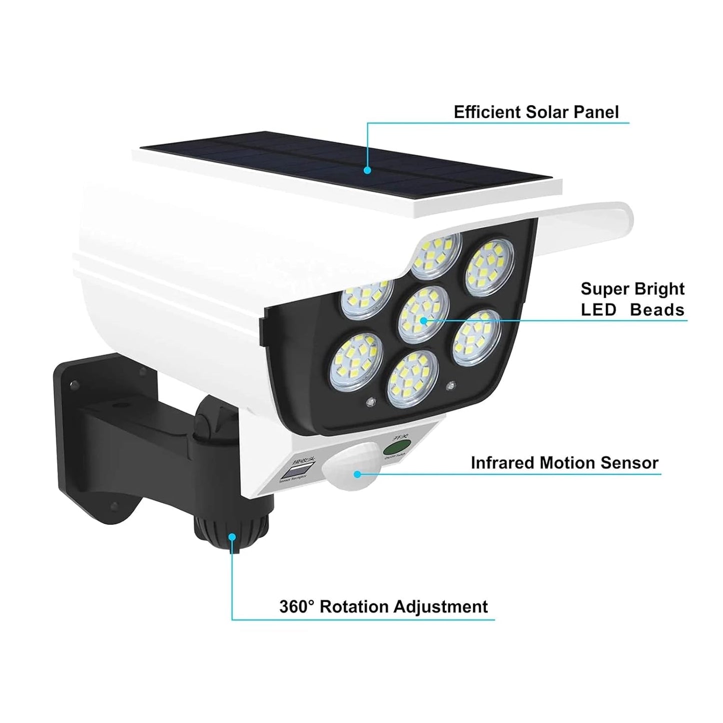 Solar Light Outdoor 77 LED Motion Sensor Security Camera Shaped Wall Lamp, Waterproof, Rotatable, with Remote Control - CARTitCARTitCARTit
