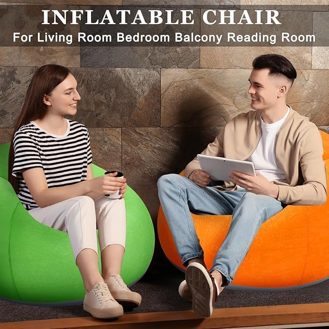 Inflatable Lazy Sofa with Bean Bag Lounge Chair Folding Portable and Lightweight Chair for Bedroom, Balcony, Reading Use (Pack of 1, Includes Air Pump) - CARTitCARTitCARTit