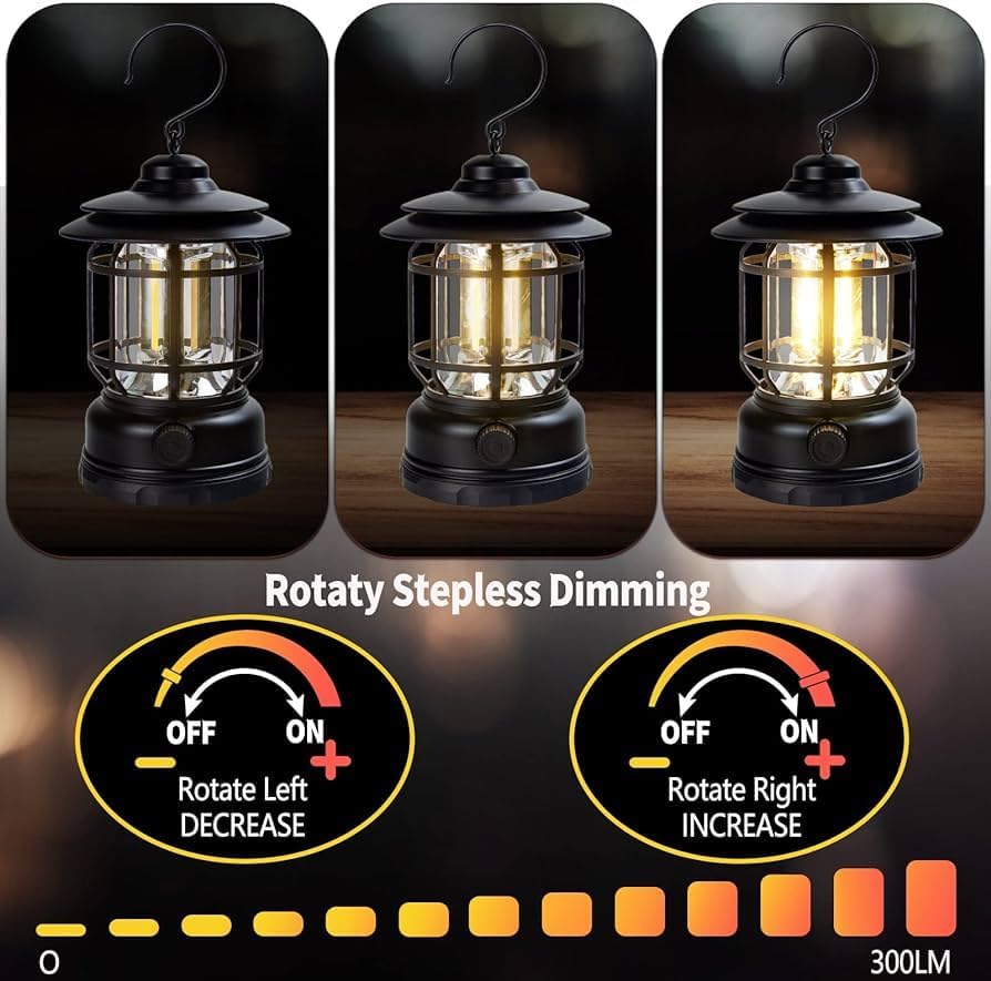 Rechargeable LED Camping Lantern – Portable Hanging Tent Light | Stepless Dimming, Waterproof, Vintage Design - CARTitCARTitCARTit