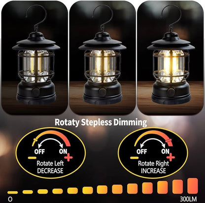 Rechargeable LED Camping Lantern – Portable Hanging Tent Light | Stepless Dimming, Waterproof, Vintage Design - CARTitCARTitCARTit