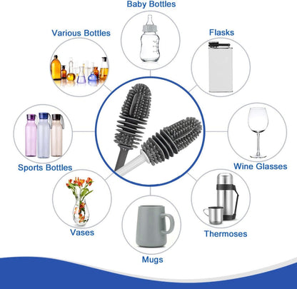 Long Handle Silicone Bottle Cleaning Brush – Flexible Bottle Scrubber for Water Bottles, Mugs, Solution Bottles – Non - Scratch, Durable & Easy to Clean (Grey, Pack of 1) - CARTitCARTitCARTit