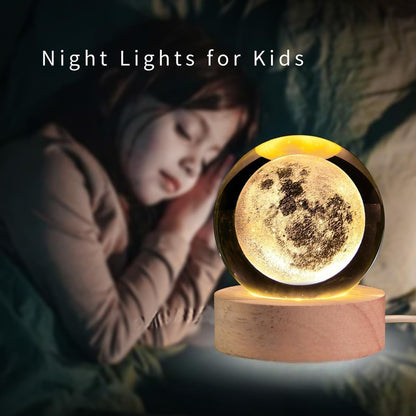 Moon Crystal Ball Night Light,2.4 Inch Glass Ball Night LED Lamp with Woodern Base,Decorations Gifts for Men,Women,Kids,Boys,Girls | Gifts for Woman | Valentine Gifts - CARTitCARTitCARTit