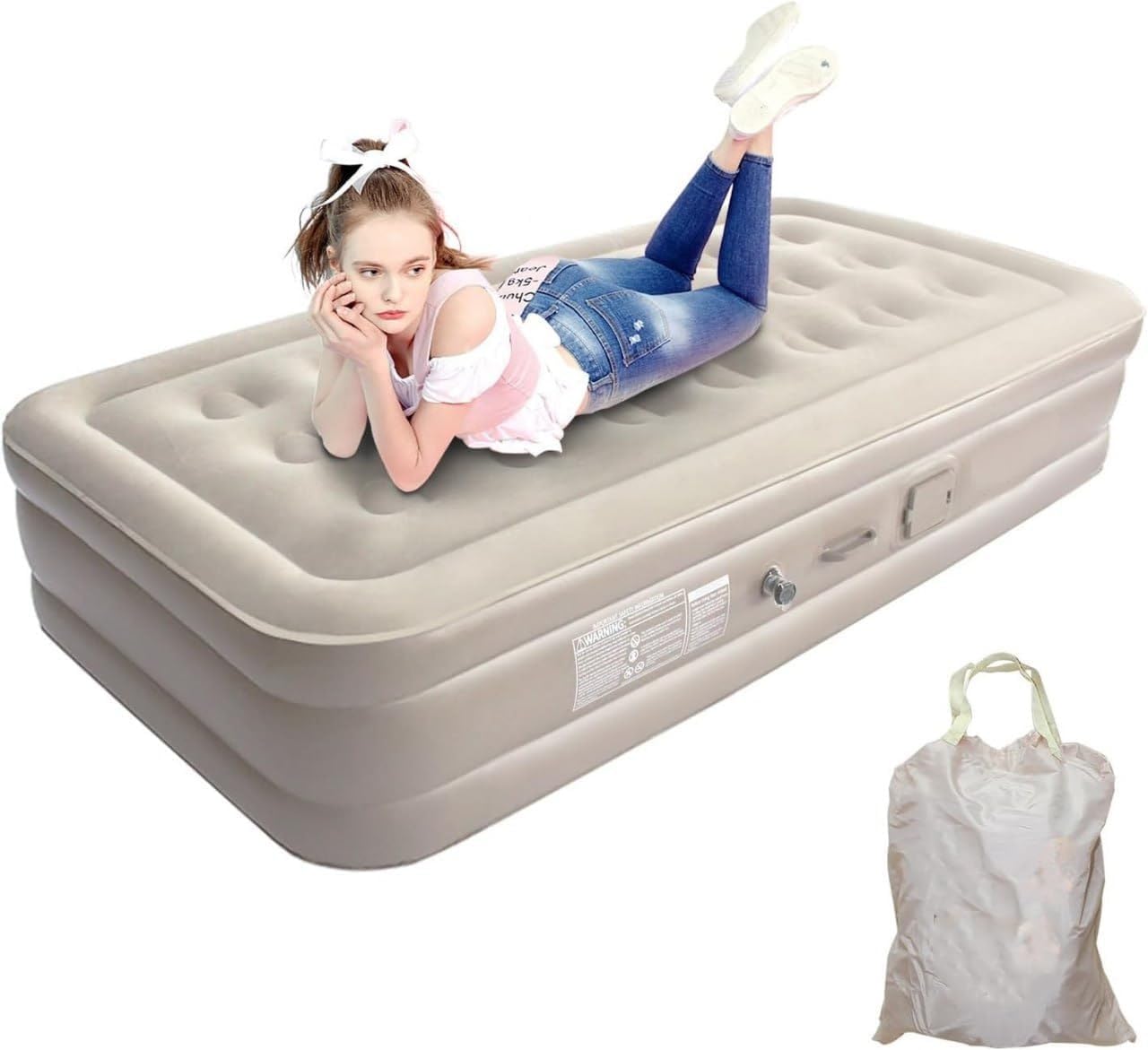 Airefina Elevated Twin Air Mattress with Built - in Pump – 18" Inflatable Bed for Guests, Fast Inflation, Comfortable & Supportive Sleeping Surface - CARTitCARTitCARTit