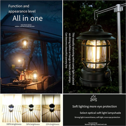 Rechargeable LED Camping Lantern – Portable Hanging Tent Light | Stepless Dimming, Waterproof, Vintage Design - CARTitCARTitCARTit