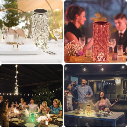 Crystal Diamond LED Table Lamp | 16 Colour Changing Touch Bedside Night Light with Remote | USB Rechargeable Decorative Lamp for Bedroom, Living Room, Party & Dinner - CARTitCARTitCARTit