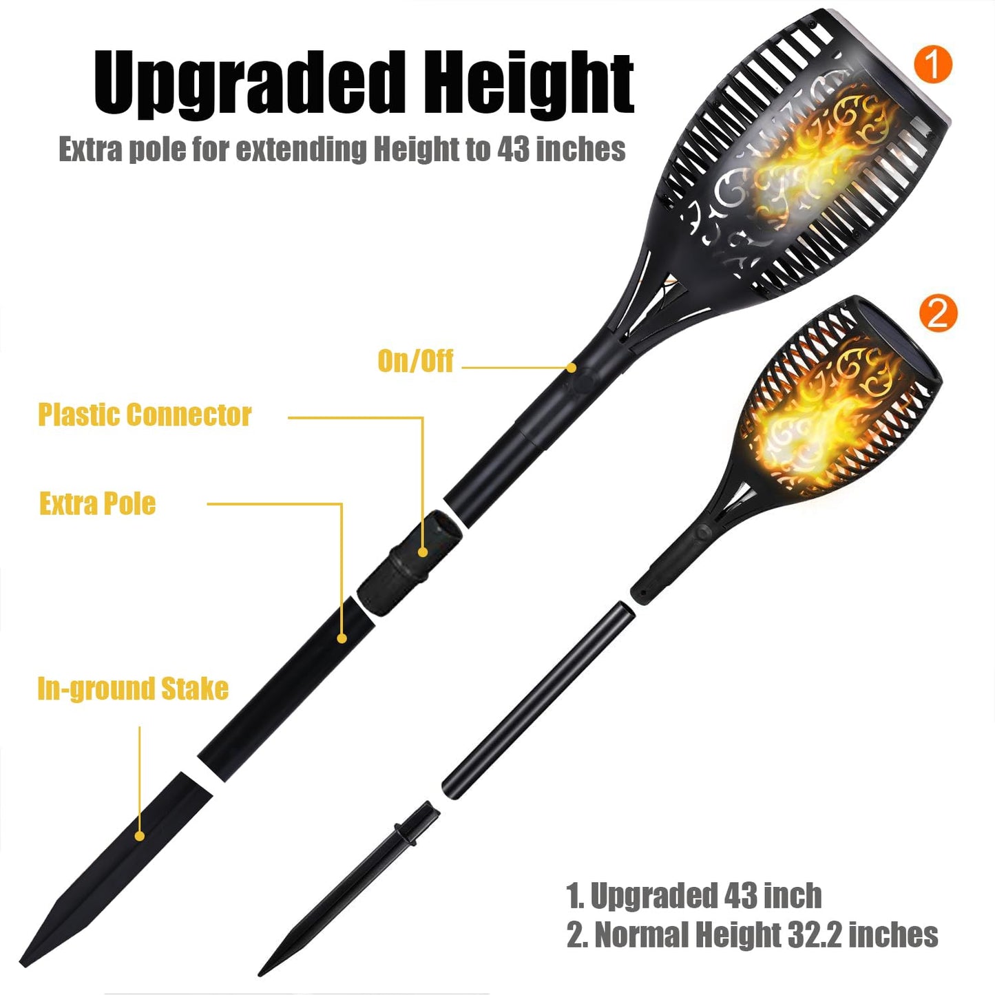 Solar LED Flickering Flame Torch – Waterproof Outdoor Lighting with Auto On/Off | Warm Yellow Decorative Lights for Garden, Gate, Pathway, Balcony, Backyard - CARTitCARTitCARTit