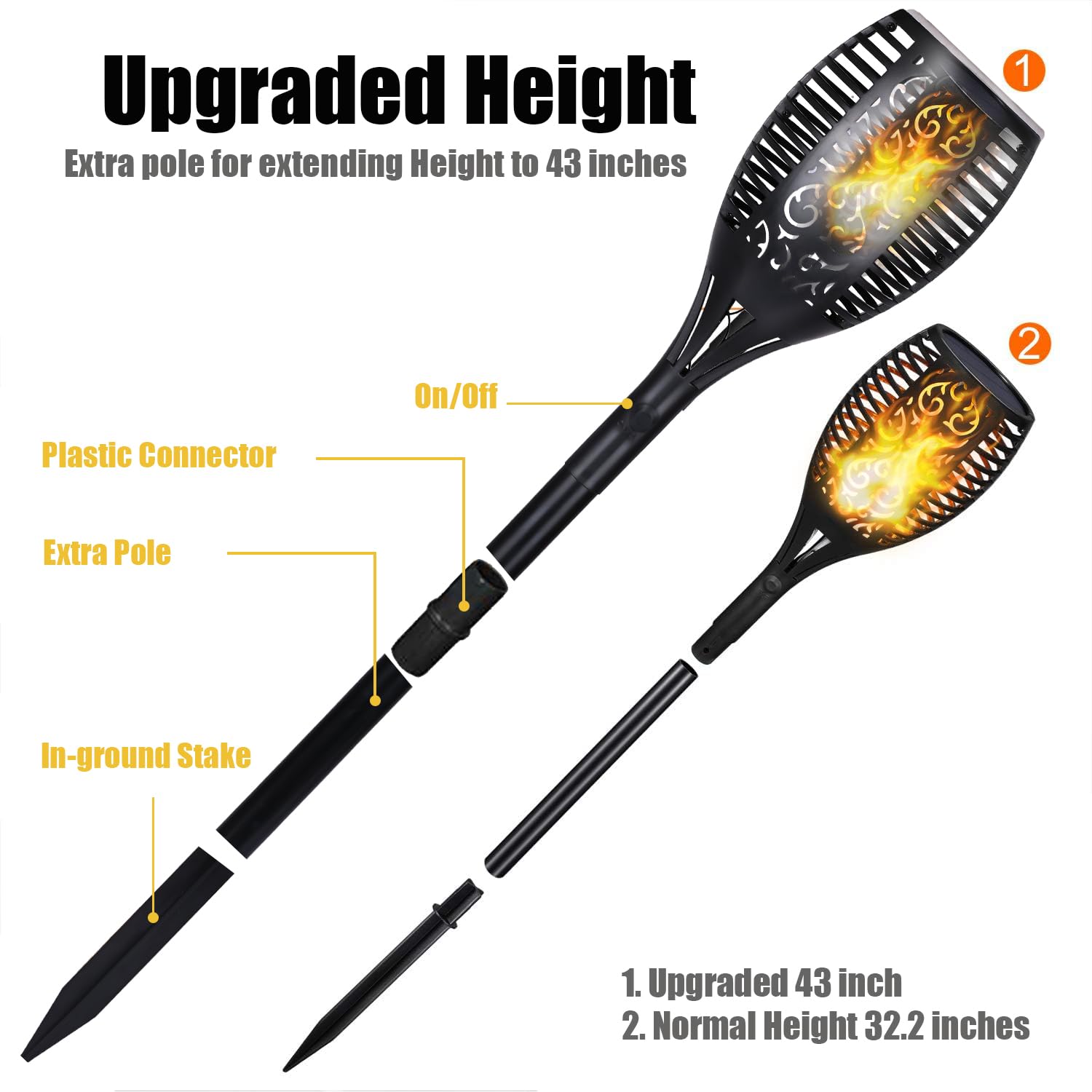 Solar LED Flickering Flame Torch – Waterproof Outdoor Lighting with Auto On/Off | Warm Yellow Decorative Lights for Garden, Gate, Pathway, Balcony, Backyard - CARTitCARTitCARTit