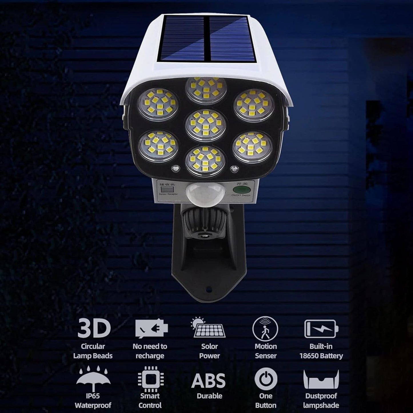 Solar Light Outdoor 77 LED Motion Sensor Security Camera Shaped Wall Lamp, Waterproof, Rotatable, with Remote Control - CARTitCARTitCARTit
