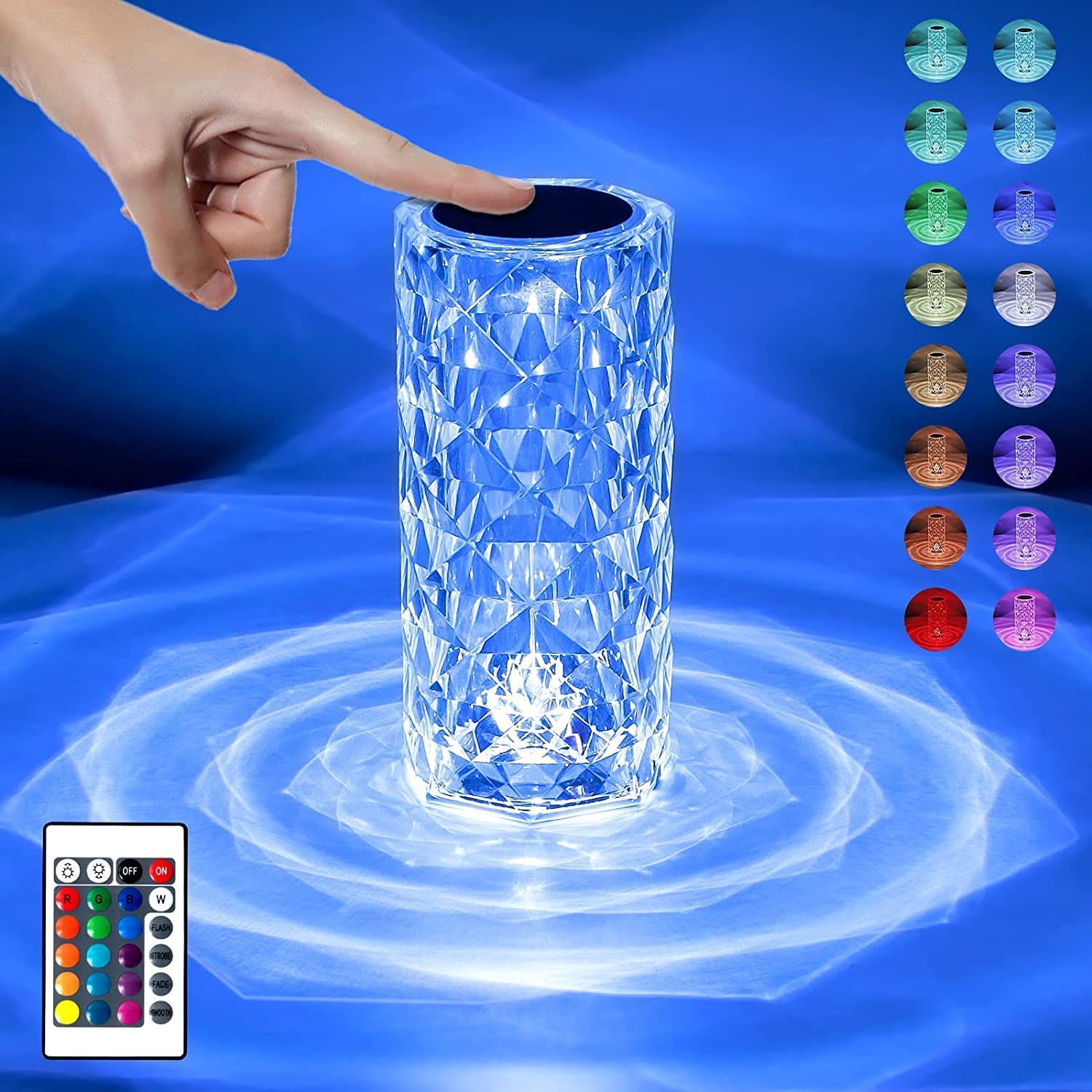 Crystal Diamond LED Table Lamp | 16 Colour Changing Touch Bedside Night Light with Remote | USB Rechargeable Decorative Lamp for Bedroom, Living Room, Party & Dinner - CARTitCARTitCARTit