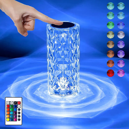 Crystal Diamond LED Table Lamp | 16 Colour Changing Touch Bedside Night Light with Remote | USB Rechargeable Decorative Lamp for Bedroom, Living Room, Party & Dinner - CARTitCARTitCARTit
