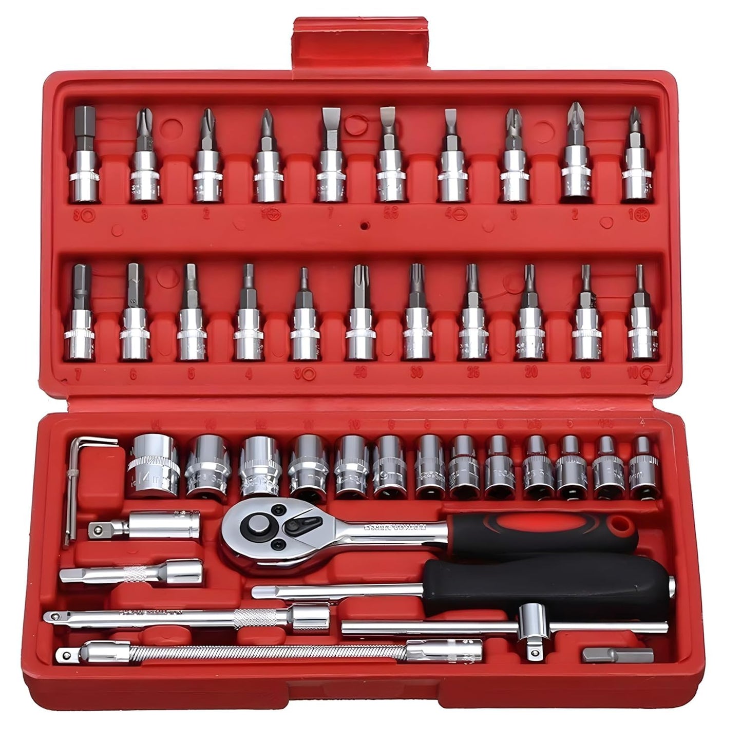 46 - in - 1 Multi - Purpose Hand Tool Kit With Screwdriver and 1/4 inch Drive Socket Set, Wrench Set, Precision Socket Set for Bike and Car Maintenance - CARTitCARTitCARTit