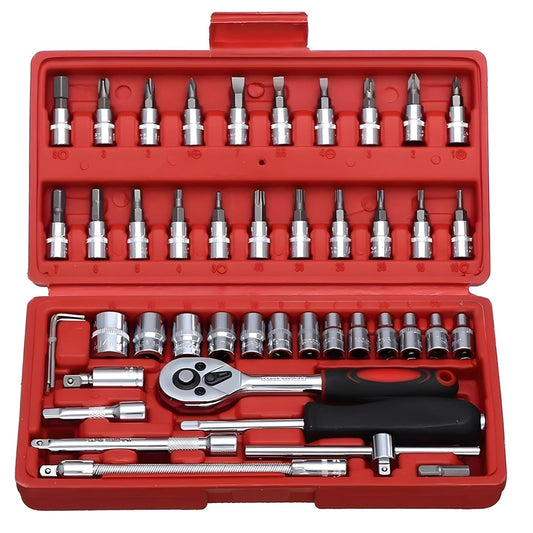 46 - in - 1 Multi - Purpose Hand Tool Kit With Screwdriver and 1/4 inch Drive Socket Set, Wrench Set, Precision Socket Set for Bike and Car Maintenance - CARTitCARTitCARTit