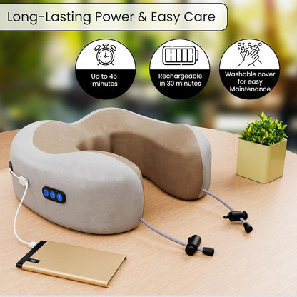 Premium Neck Pillow Massager for Travel | Pure Memory Foam for Neck Rest Support Pain Relief Rechargeable Pillow for Airplane,Travelling,Home,Office,Flight - CARTitCARTitCARTit
