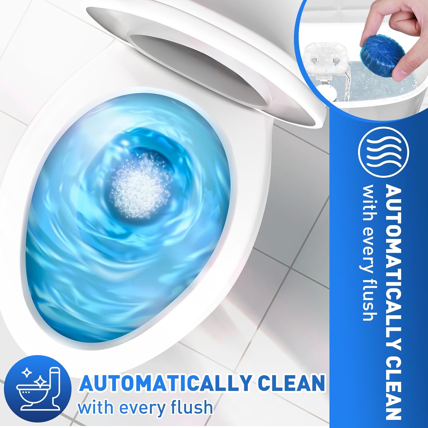 Automatic Flush Toilet Bowl Cleaner Tablets, Bathroom Toilet Tank Cleaner, Powerful Cleaning Ball Toilet Blue Deep Clean Bubbles, Mild Lemon Scent Pack of 10 - CARTitCARTitCARTit